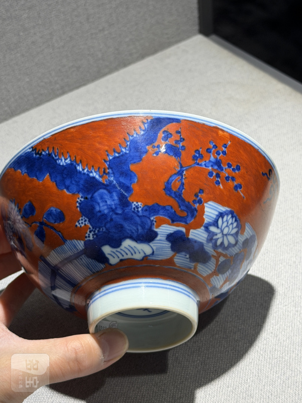 清康熙 青花矾红洞石花卉纹碗 - 图14